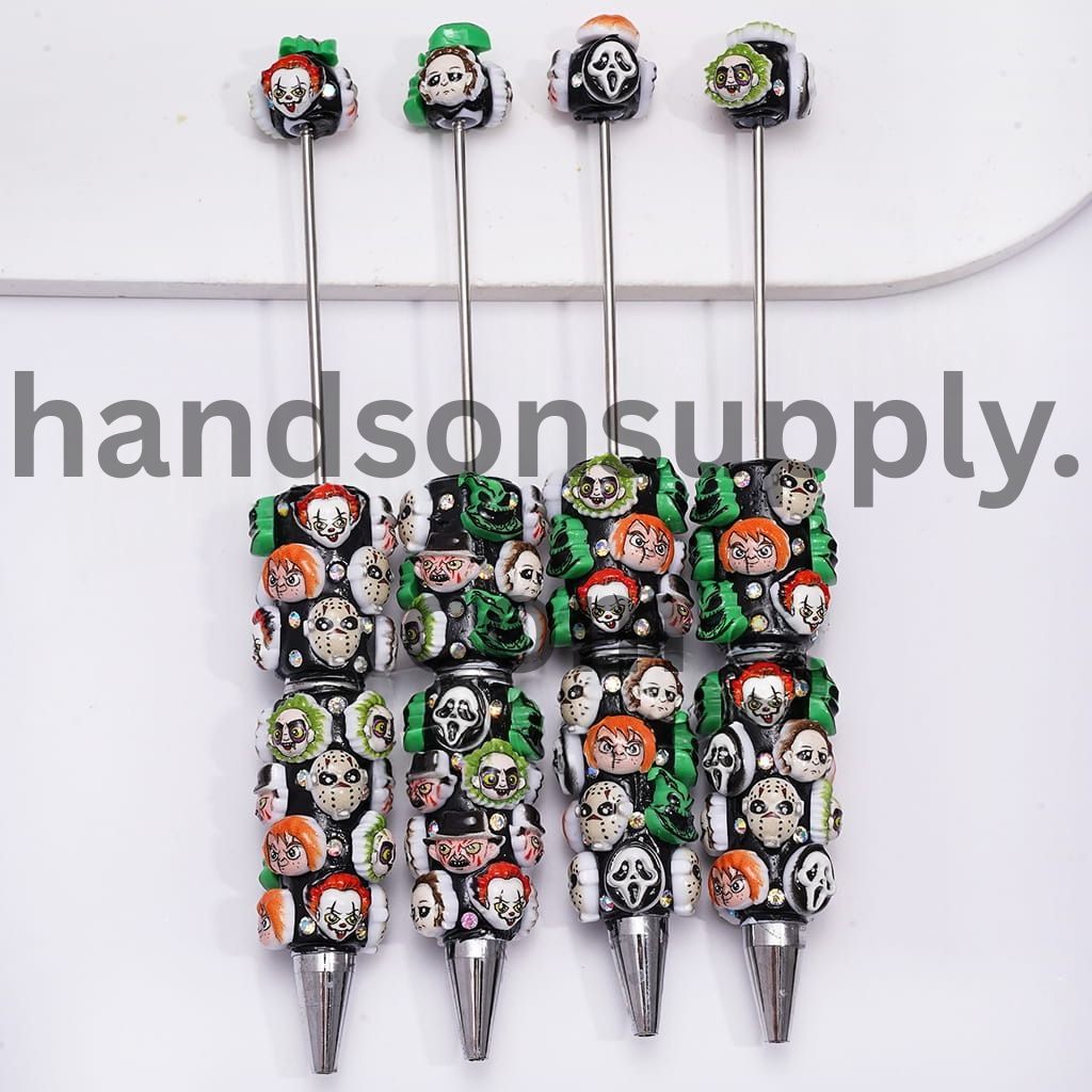 Spooky Character Series with AB Rhinestones Halloween Theme on Black Body Beadable Clay Pens
