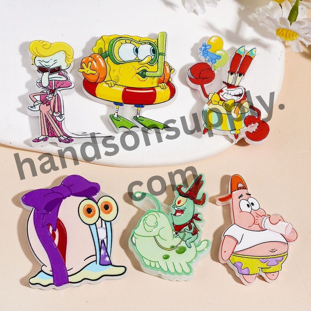 Adorable Baby Sponge Cartoon Character Acrylic Beads, Variant Designs, Random Mix