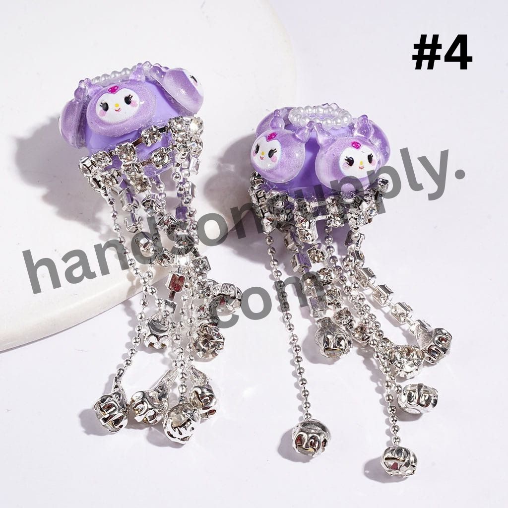 Adorable Character Decorations, Clear Rhinestone Tassel Chains & White Pearl Loop, Handcrafted Acrylic Beads, Random Mix