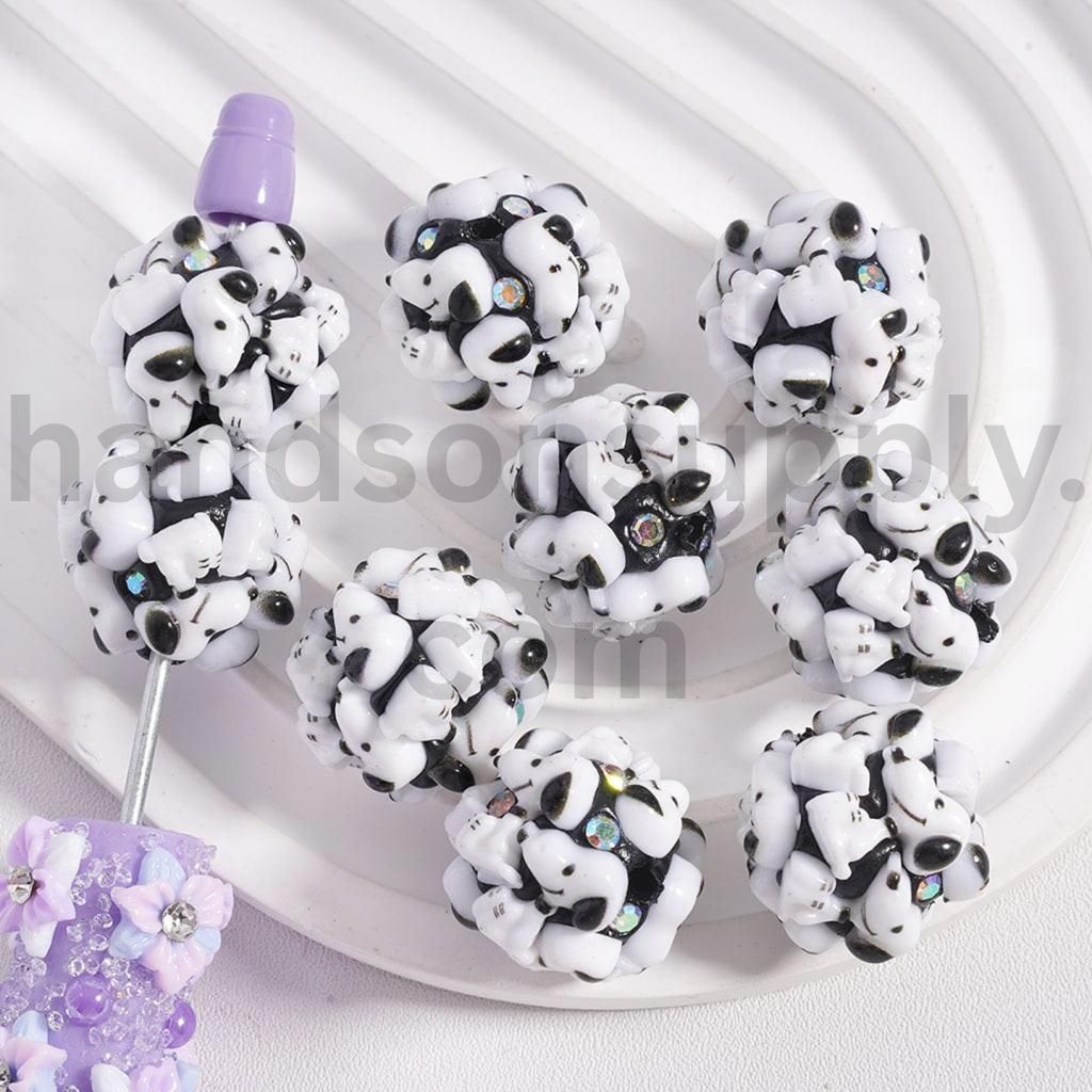 Cute Snoop with White Pearls, AB Rhinestones & Chains Black Base Beadable Clay Pen