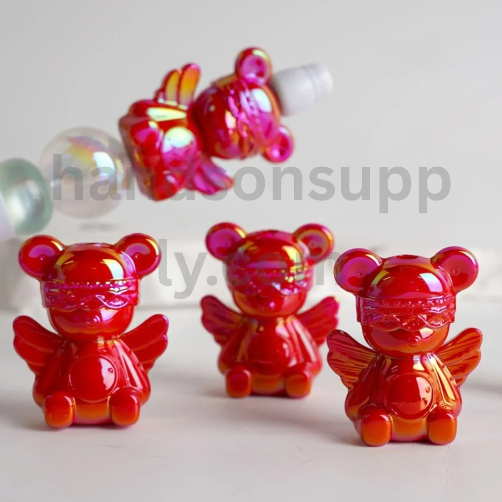Shiny Colorful Angel Bear UV Coated Acrylic Beads Around 30x24MM