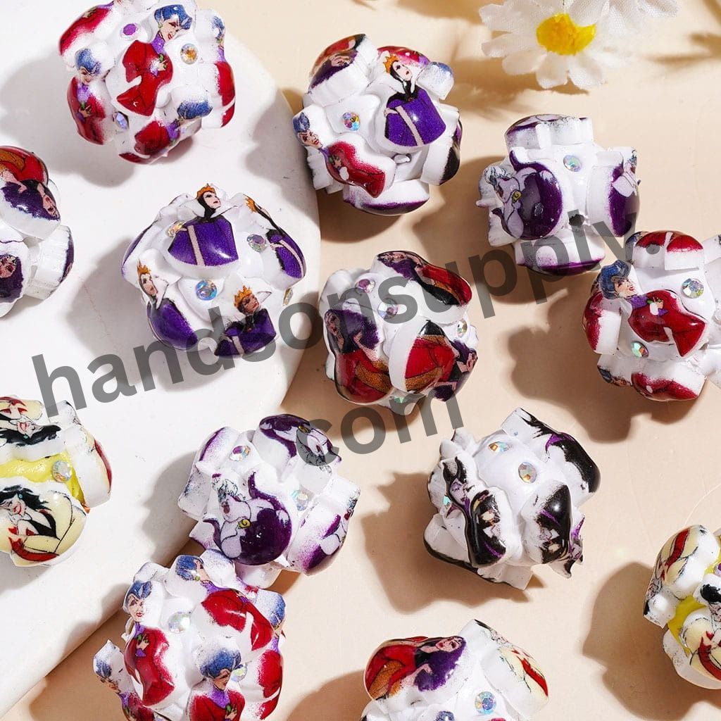 Classic Animation Villain Character Clay Beads with AB Rhinestones, 20MM, Multicolor, Random Mix