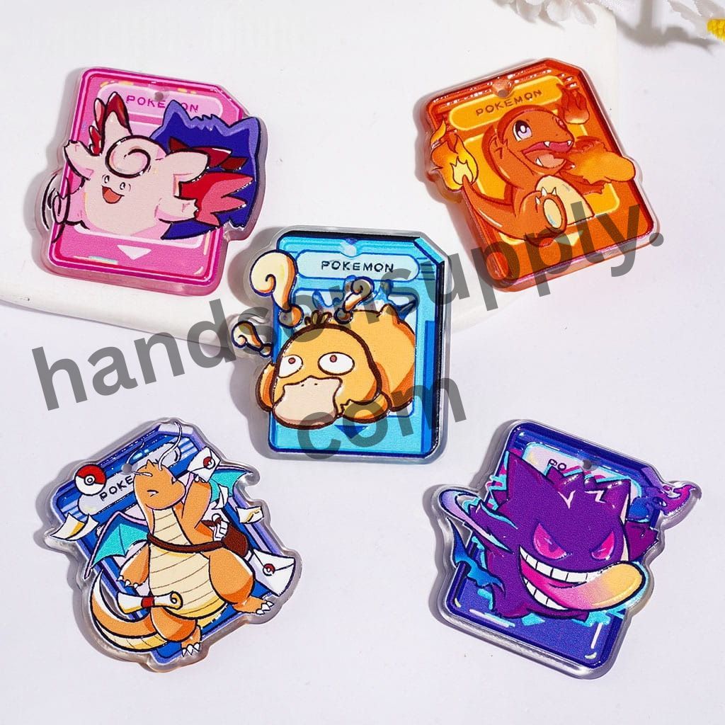 Large Monster Character Cartoon in Orange Blue Pink Purple Game-Themed Acrylic Pendants, Multi-Color Random Mix