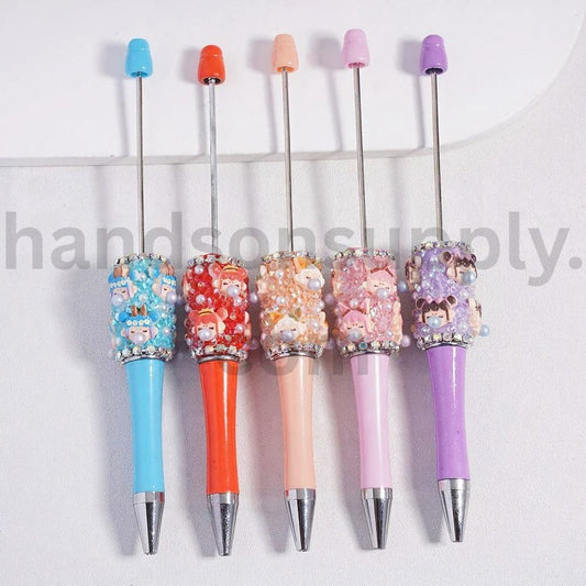 Mini World Moll Solid Color with White Pearls, AB & Cone Rhinestones Clay Pen Topper