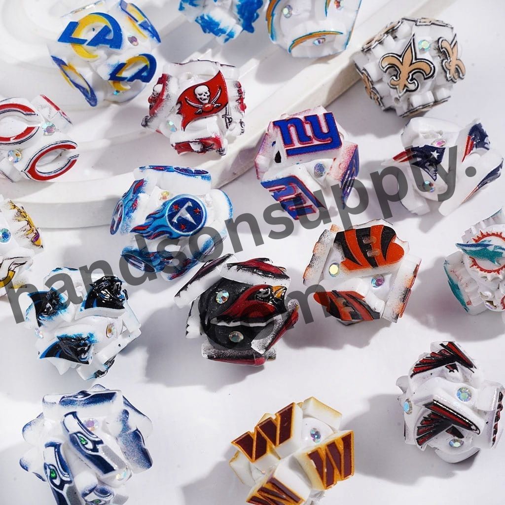 Sporty American Football Team Design with Sparkling AB Rhinestones Clay Beads, 20*22MM Random Mix