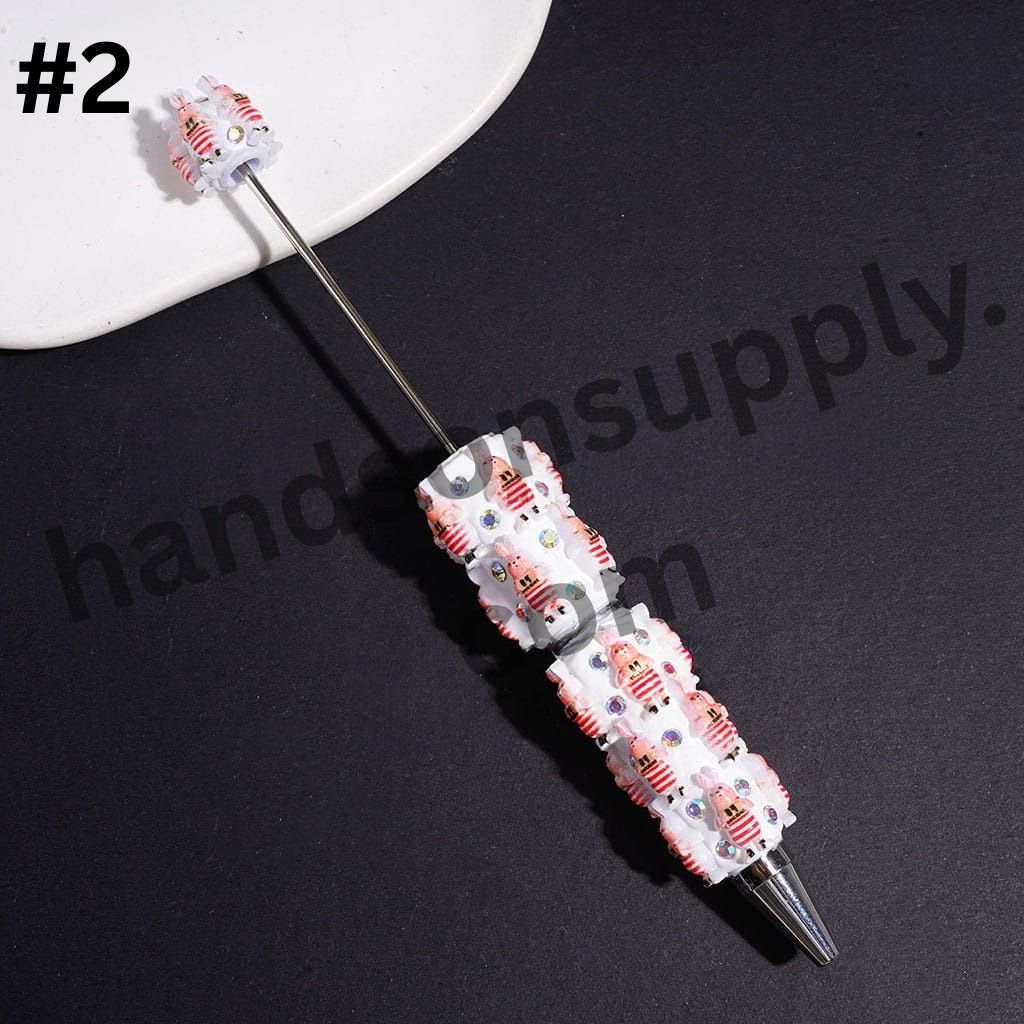 Adorable Rabbit Character Wearing Prison Outfit with Sparkling AB Rhinestone, Beadable Clay Pens, Multicolor