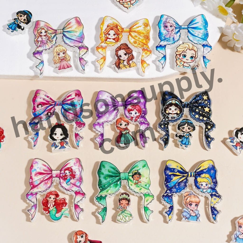 Cute Princess Girl Character Series Ribbon Bow Series Printed Acrylic Beads, Random Mix (Please Read Description)