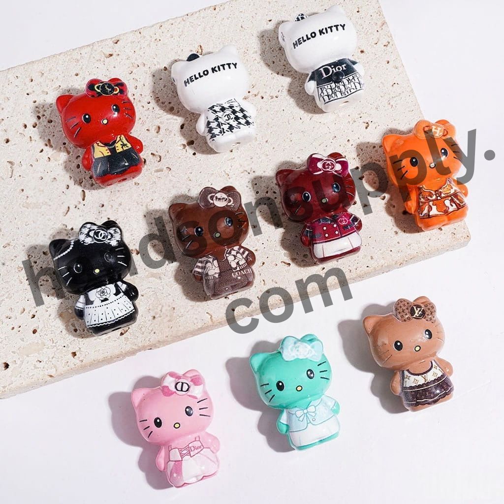 Stylish Cat Character Series with Colorful Fashion Outfits Acrylic Beads, Height 32MM, Multi-Color Random Mix