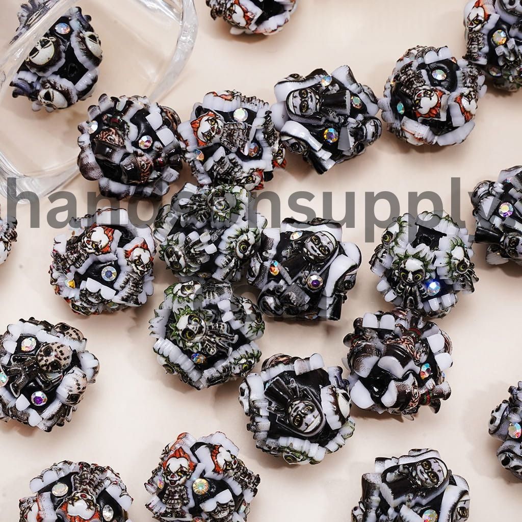 Cute Halloween Horror Character Series and AB Rhinestones Round Clay Beads 22MM, Random Mix
