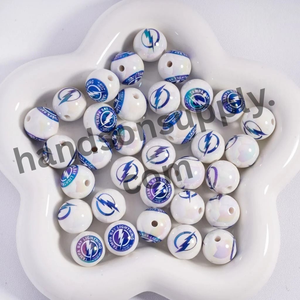 Round with UV Coating Ice Hockey Team Pattern Acrylic Beads for Bracelets, 16MM
