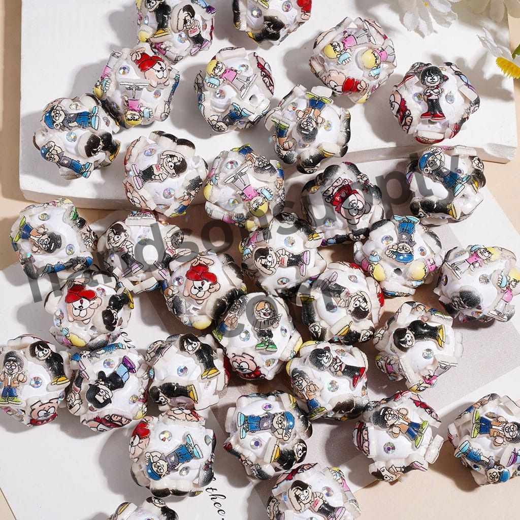 Cute Cartoon Character Style Boy and Cute Dog Clay Beads with AB Rhinestone, 20MM, Random Mix