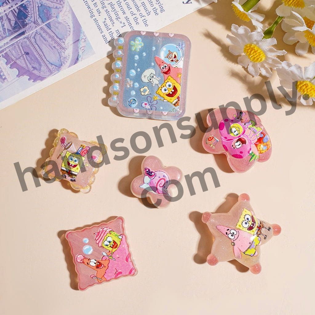 Cute Pink Baby Sponge Character Series Acrylic Beads & Pendants, Random Mix