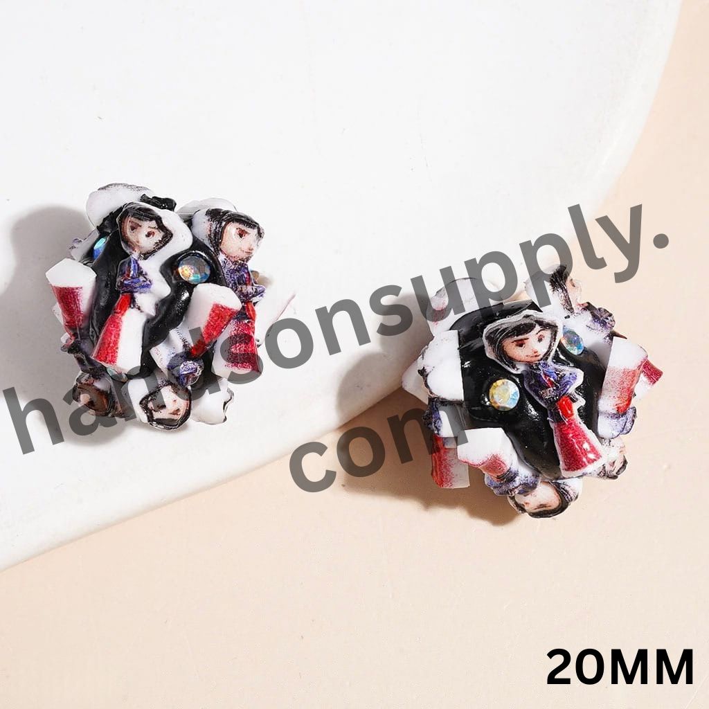 Mysterious Ghost Mother Girl Character with with Red & White Outfit & Sparkling AB Rhinestones Clay Beads, 20MM