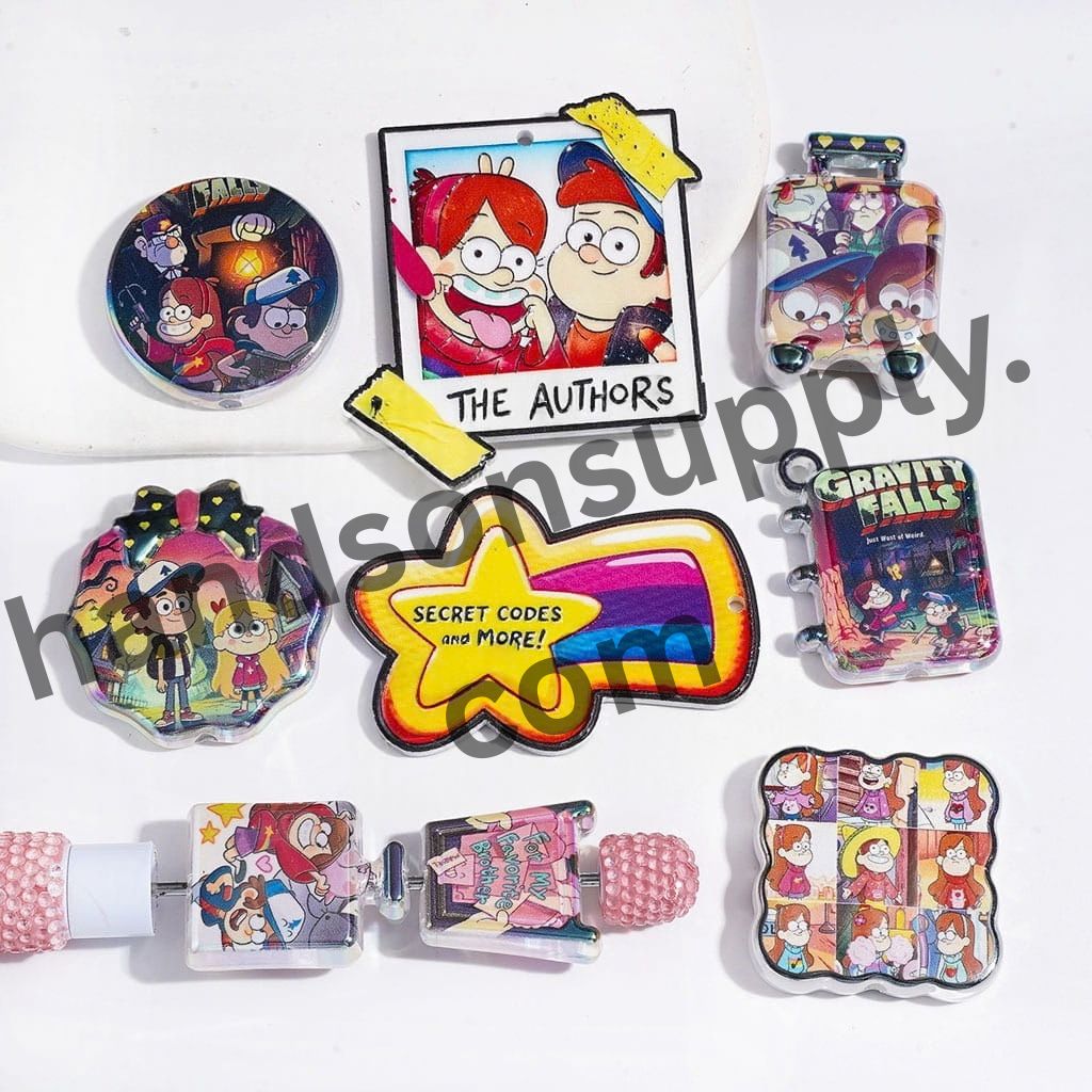 UV-Coated Mysterious Town-Themed Acrylic Beads & Pendants, Random Mix