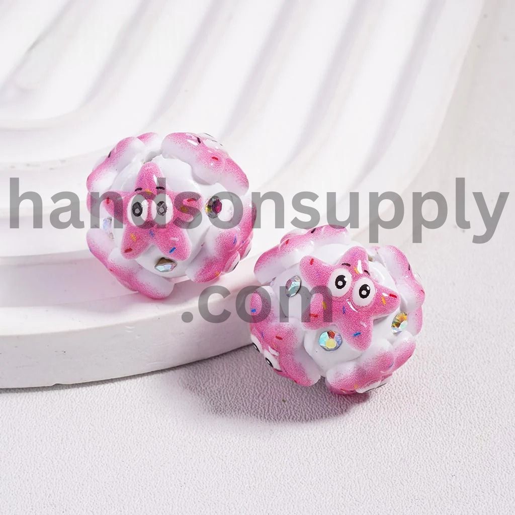 Cute Starfish Character and AB Rhinestones Clay Beads, Random Mix, 20MM