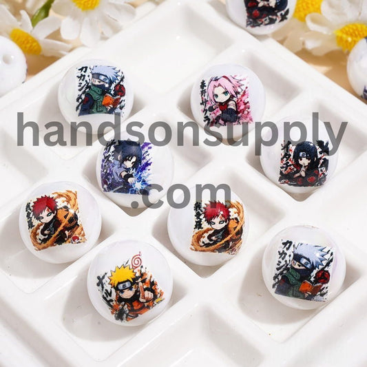 Fire Ninja Japanese Anime Character Series Glossy UV Coated Printed Round Acrylic Beads for Bracelets, 16MM, Random Mix