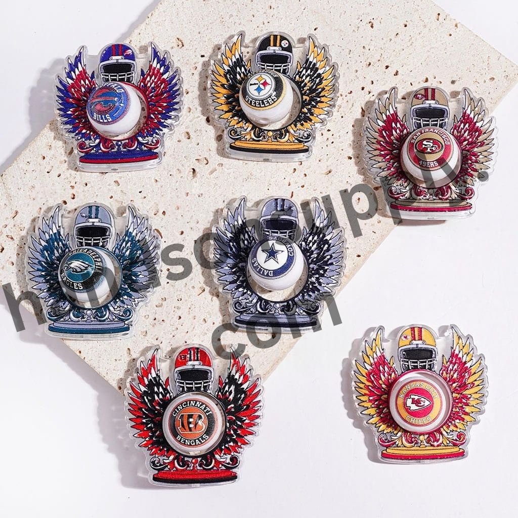 Sporty American Football Hollowed Helmet & Wings Shaped Round Acrylic Bead Collection Set, 16MM, Random Mix (Please Read the Description)