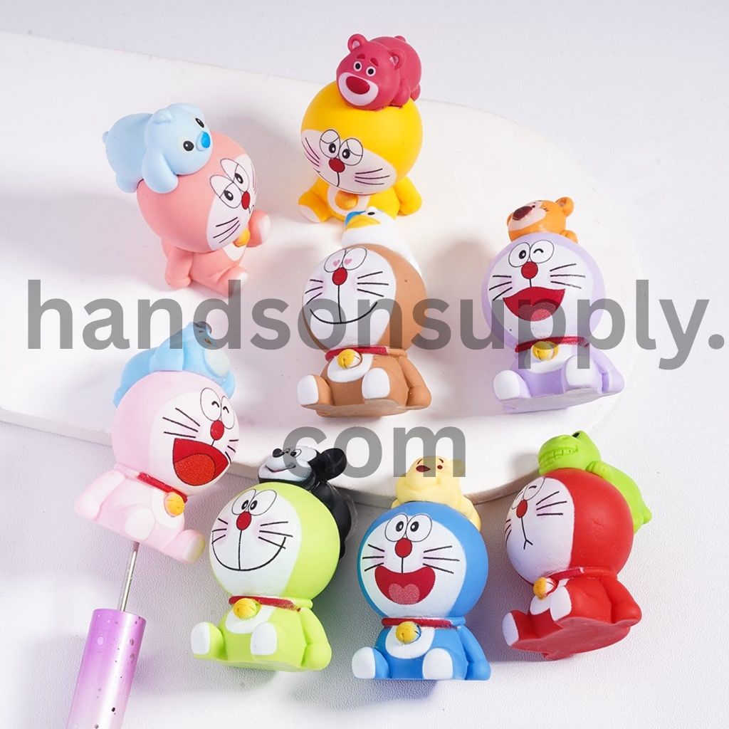 Japanese Robot Cat Character Figurines Multi-Color Acrylic Beads & Pen Toppers, Random Mix  (Size Varies Between 50 to 53 MM Depending on Figurine)