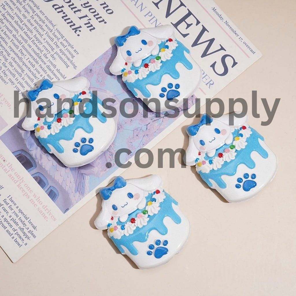 Cute Big-Eared Dog with Dripping Icing Cake Design, Raised Pattern Acrylic Beads, 45*37MM