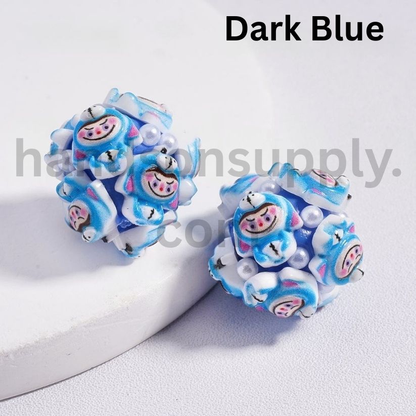 Labubu Monster Faces Pop Mar with White Pearl Accents, Clay Beads Multi-Color 20mm
