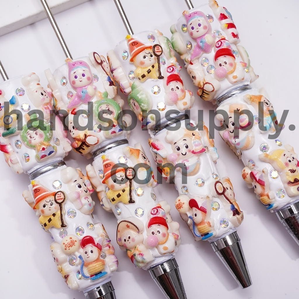 Cute Doll Characters in Various Style Beadable Clay Pens with AB Rhinestones