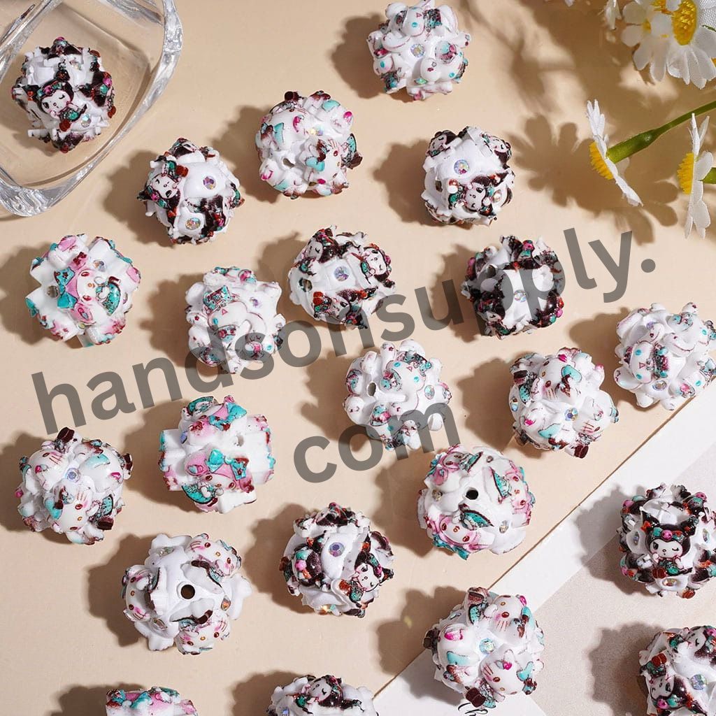 Cute Cartoon Adorable Character in Teal Costume and AB Rhinestones, Clay Beads, 20MM Random Mix