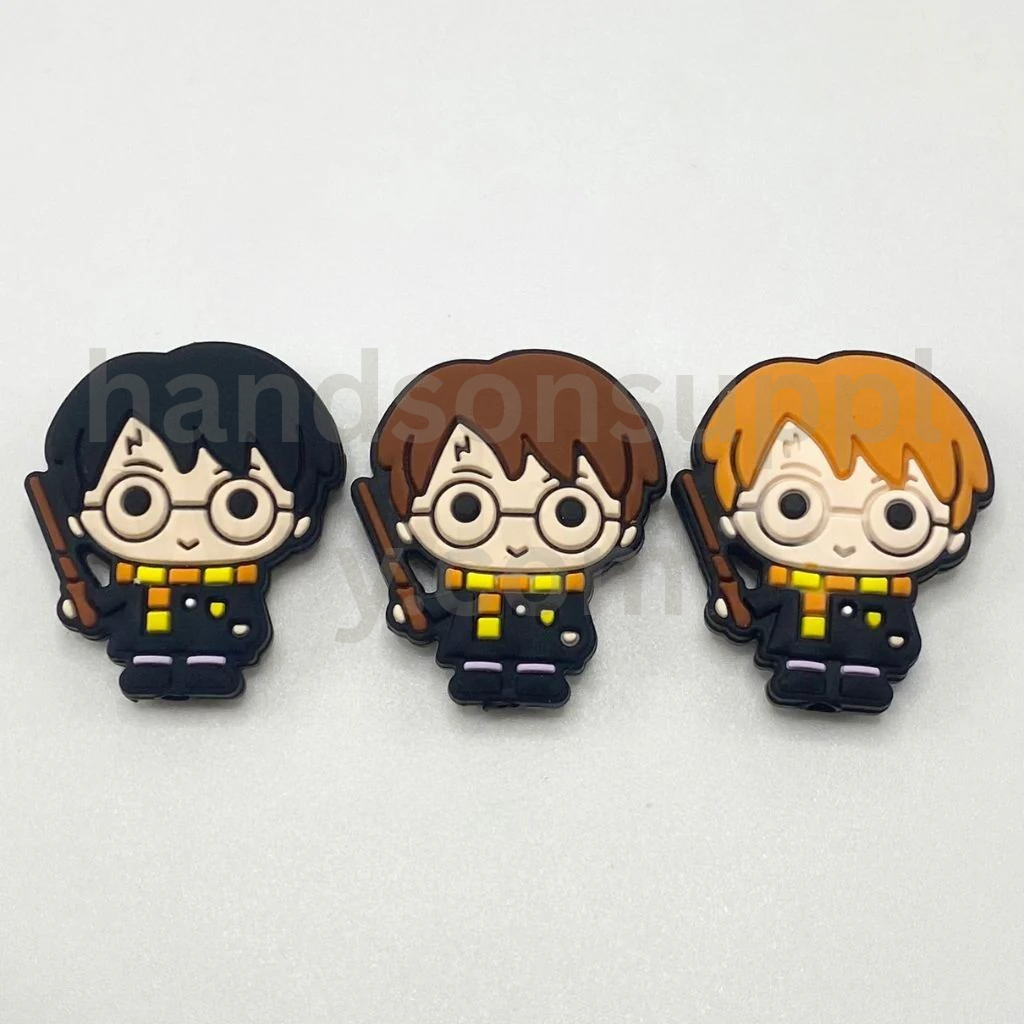 Wizard Boy Character with Glasses and Scarf Silicone Focal Beads Random Colors