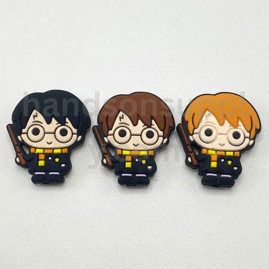 Wizard Boy Character with Glasses and Scarf Silicone Focal Beads Random Colors
