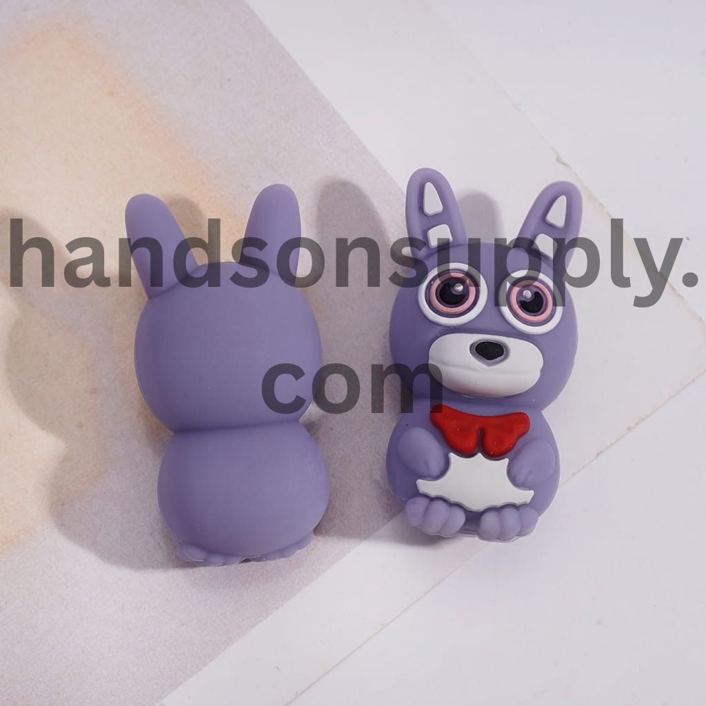 3D Purple Pink Villain Rabbit with Red Bowtie Horror Adventure Game Series Purple Pink Silicone Focal Bead
