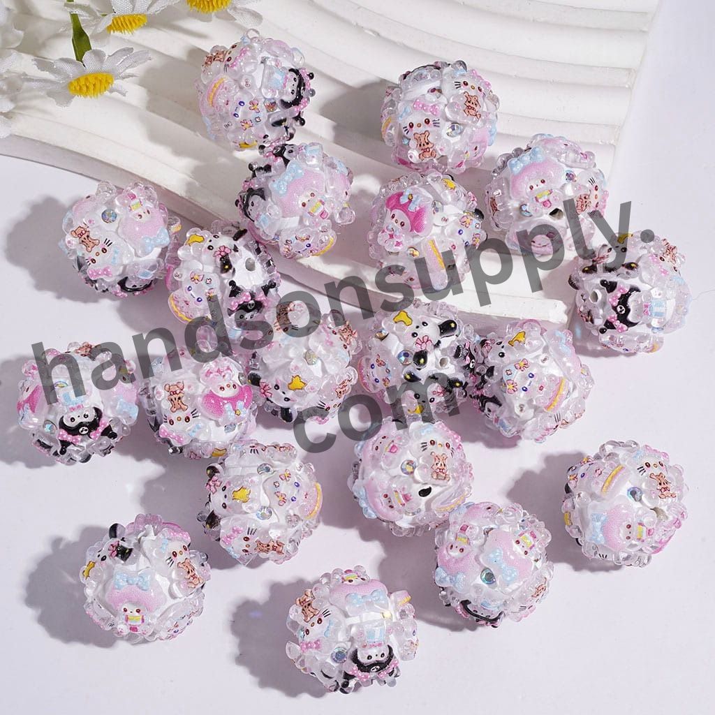 Cute Adorable Evil, Bunny Girl & Big-Eared Dog Character Series Clay Beads with AB Rhinestones, 20MM