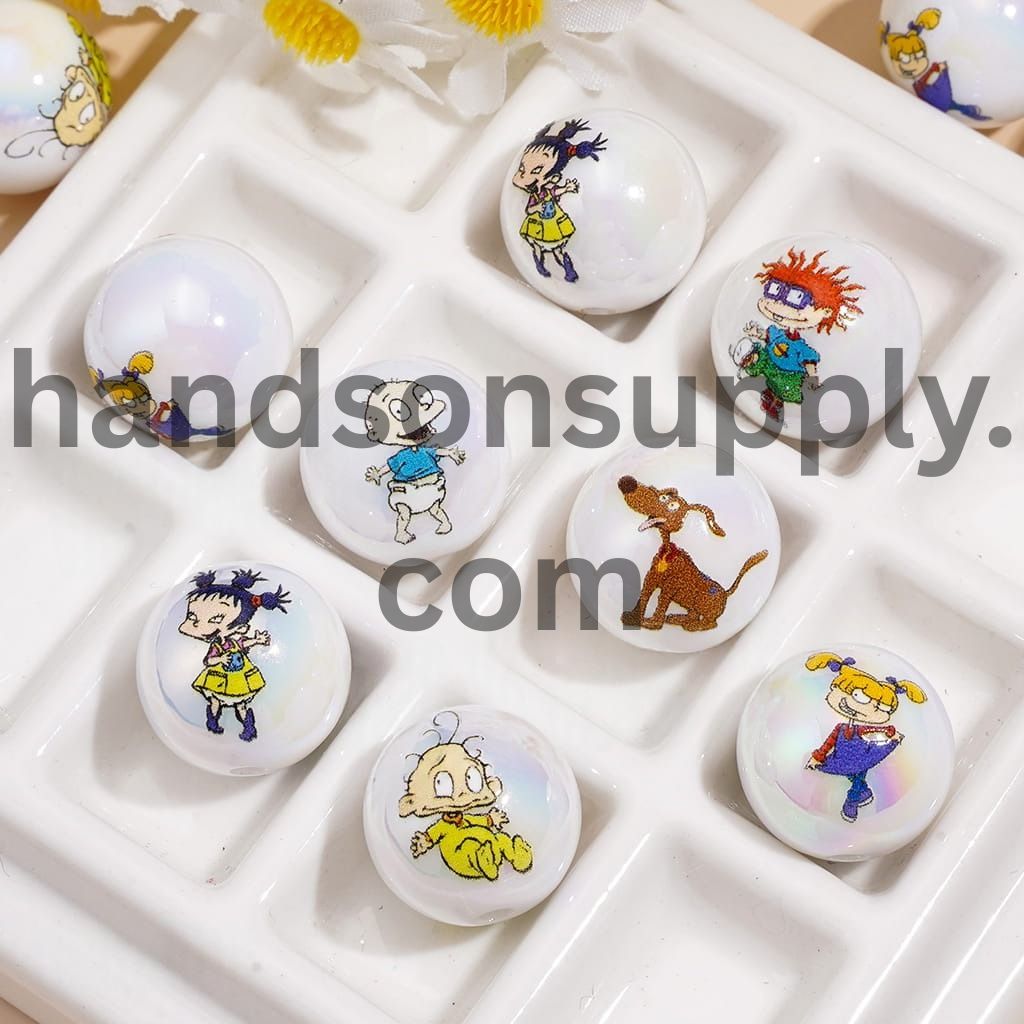 UV Coated Golden Haired Fairytale Royal Princess Character Prints on Round Acrylic Beads for Bracelets 16MM Random Mix