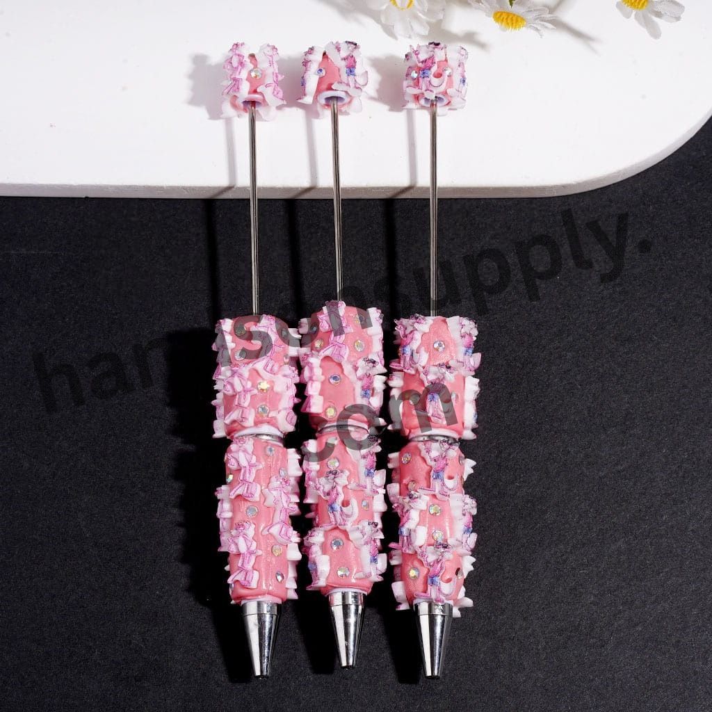Pink Leopard Series Beadable Clay Pens with AB Rhinestone