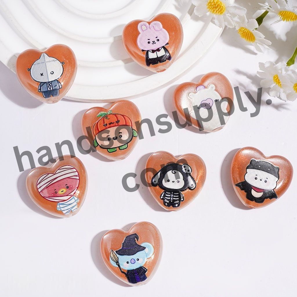 Korea Boy Group Portrait Series with Glitter, Halloween Theme Acrylic Beads, 24*23MM Random Mix