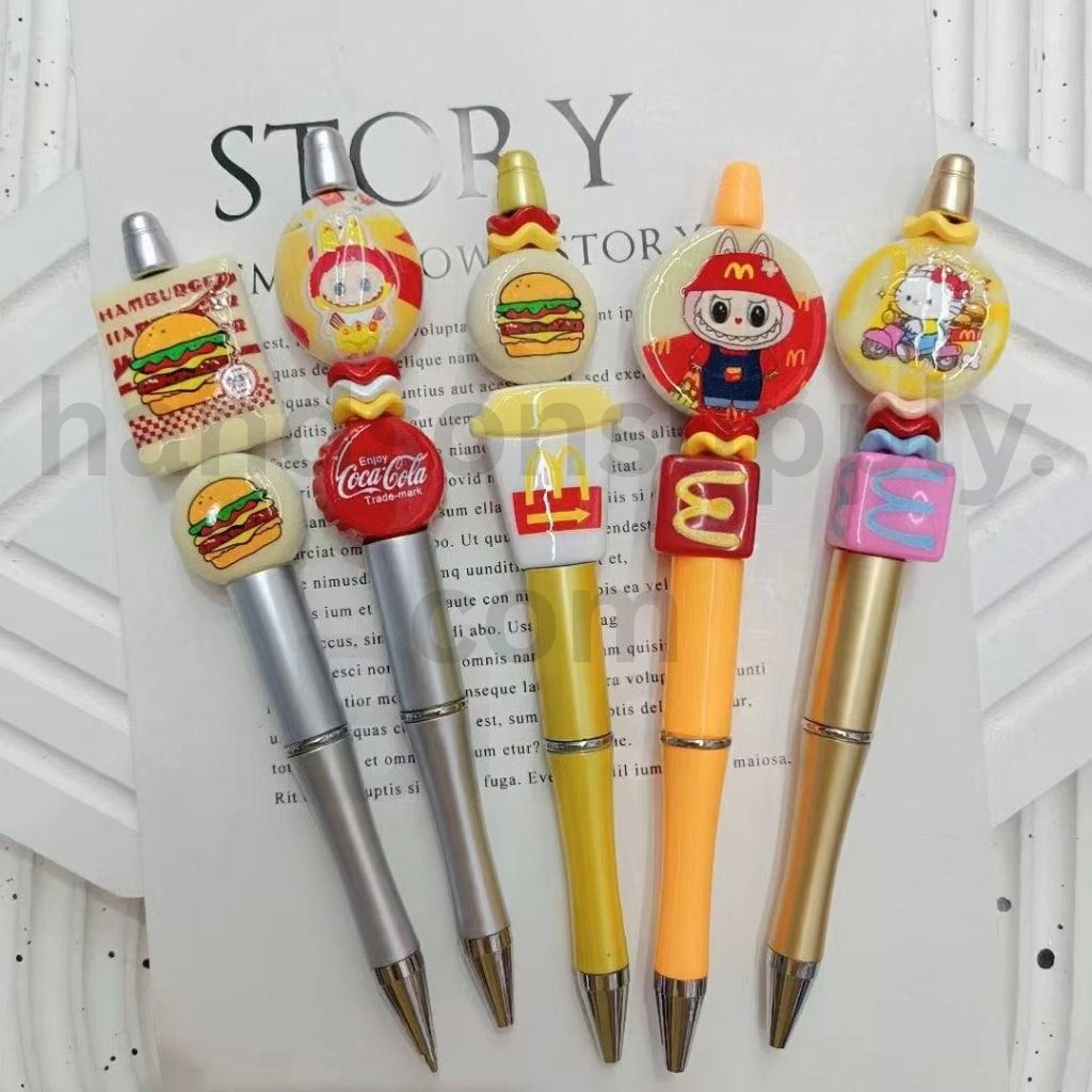 Cute McDonald's Fast Food Theme with Labubu & Hello Kitty Acrylic Beads Random Mix