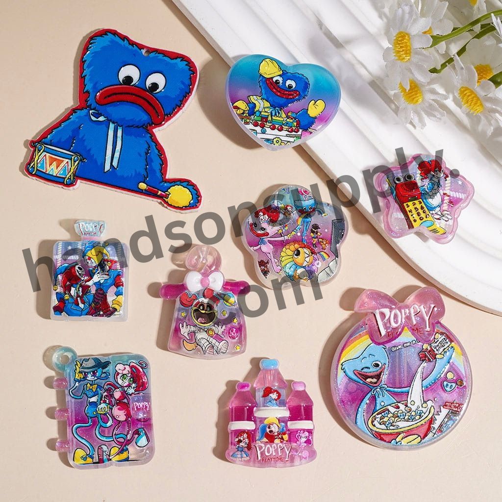 Cute Blue Monster Villain Doll Character Acrylic Beads, Various Styles Random Mix
