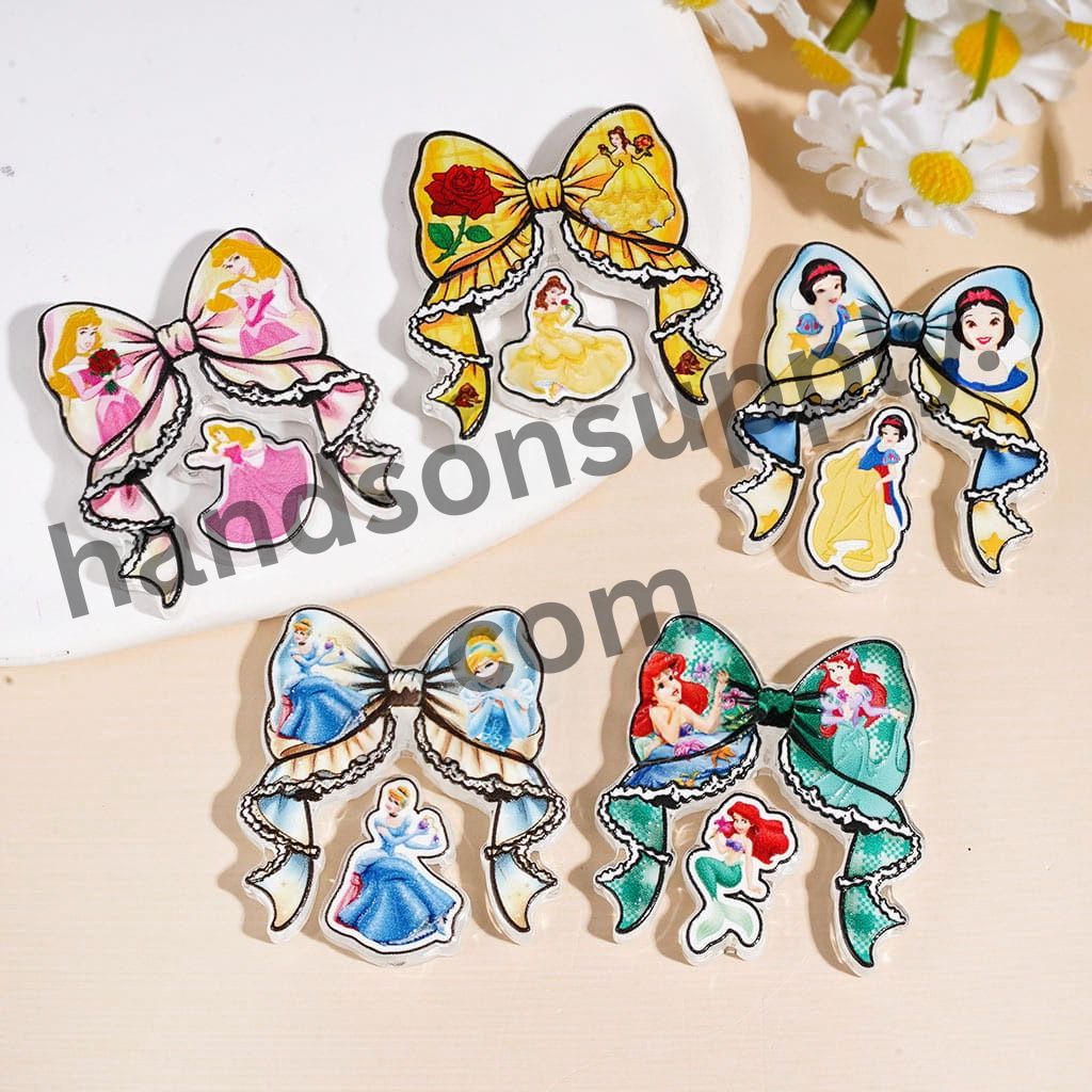 Classic Animation Princess Character Series with Decorative Bow Acrylic Pendant & Hanging Ornament, 50*45MM, Random Mix (Please Read Description)