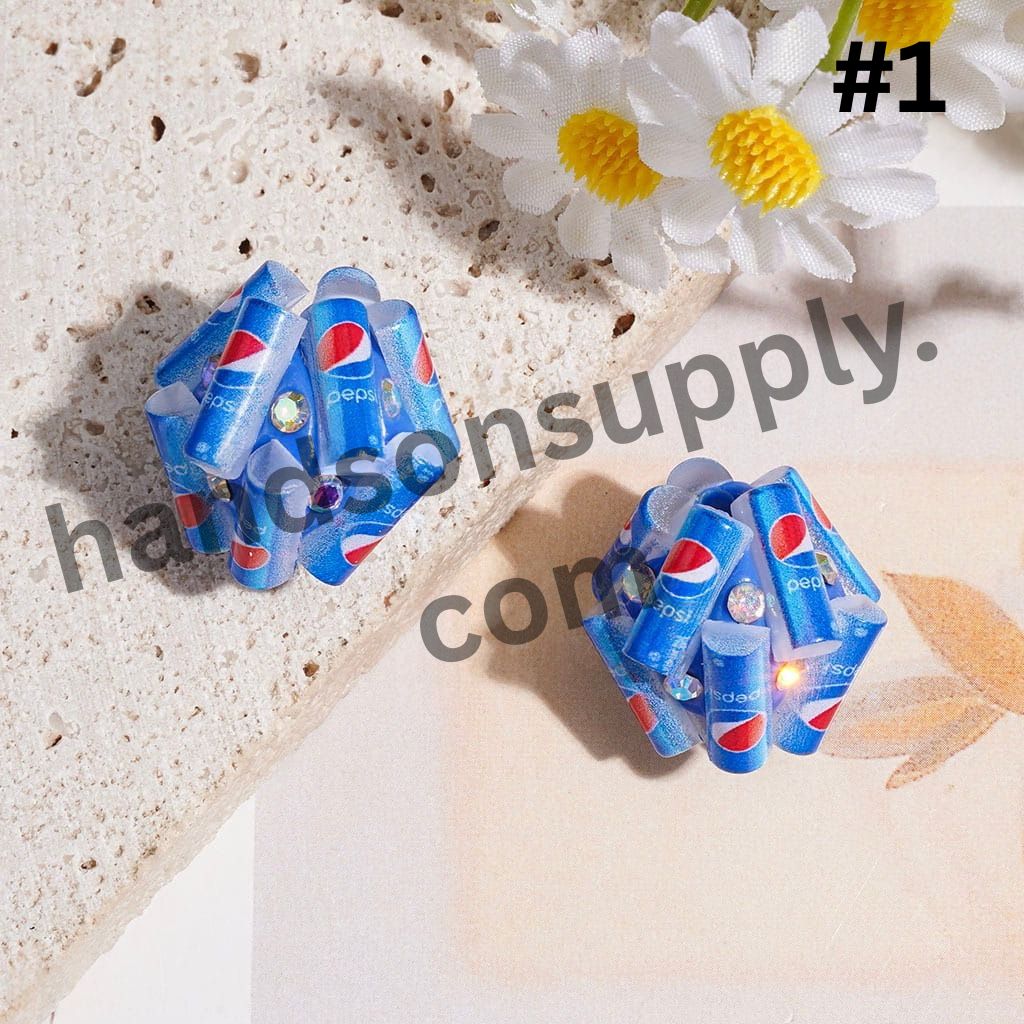 Mini Soda Soft Drink Can & Bottle Shape Clay Beads with AB Rhinestones, 20MM, Multi-Color