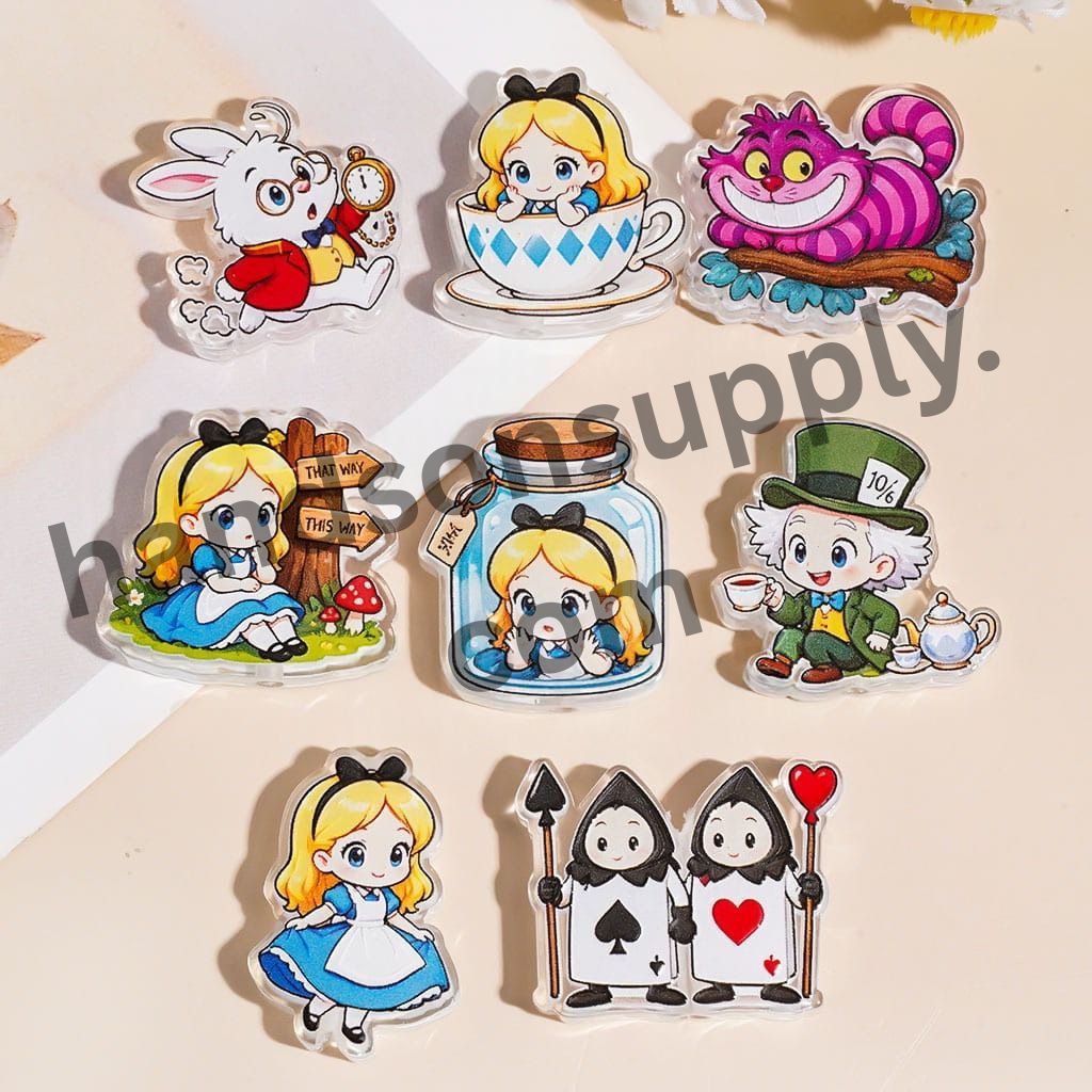 Cute Girl Character in Rabbit Hole Fantasy Wonderland Series Acrylic Beads for Pendants, 48×40MM, Variant Designs Random Mix