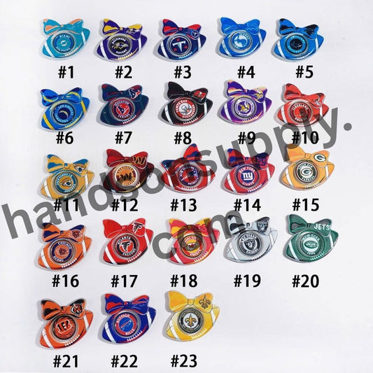 American Football Team Design Hollow Bowtie Frame with Flat Round Acrylic Beads Collection Set, Large Size