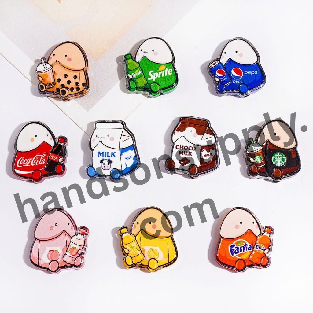 Refreshing Soda, Coffee, Milk & Bubble Tea Drink Exclusive Man Theme Semi-Clear Acrylic Beads, Random Mix
