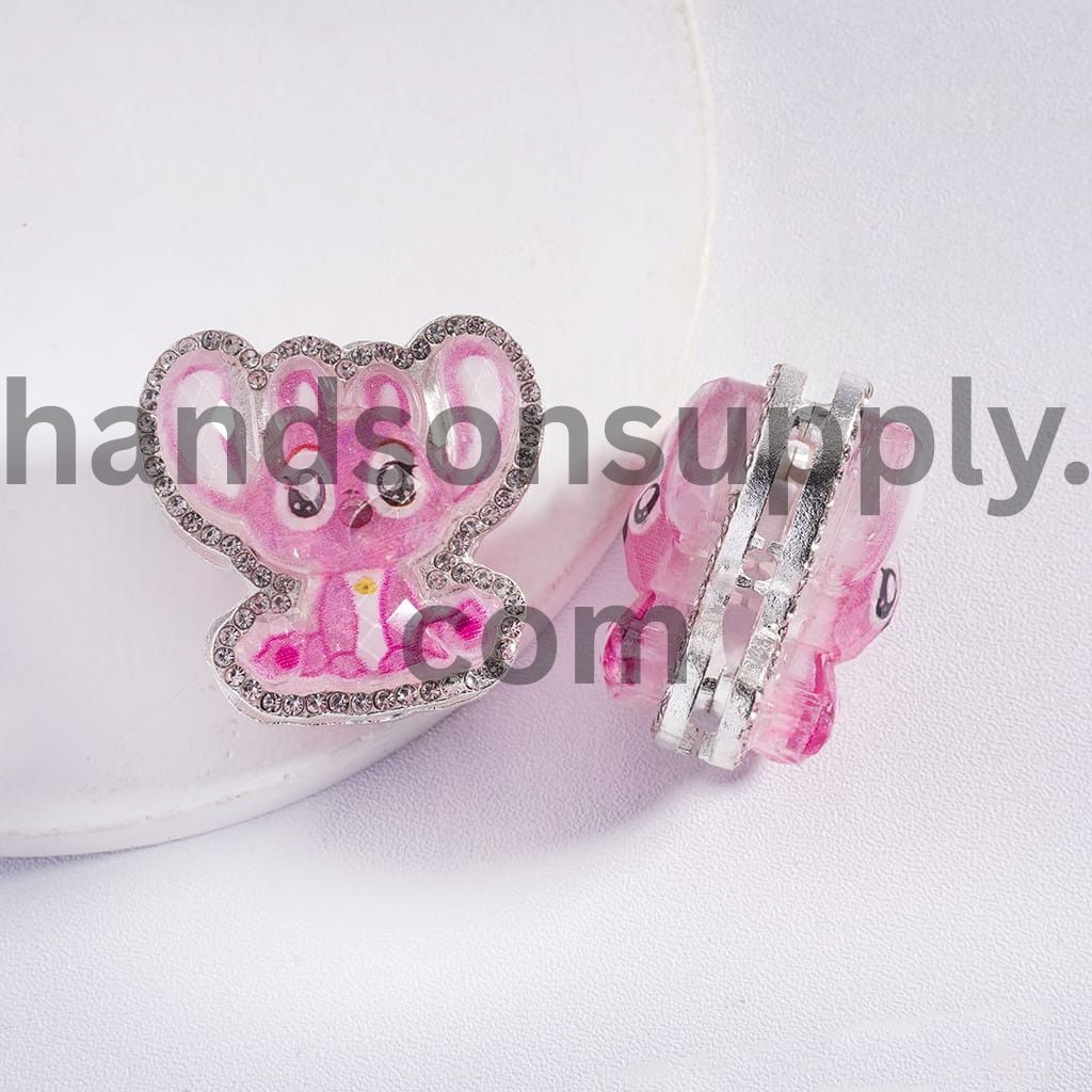 Silver Color Metal Beads with Glittery Pink and Blue Monster Series Clear Rhinestones, 30*31MM