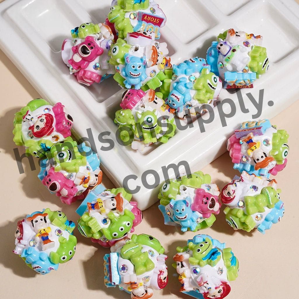 Cute Colorful Cartoon Toy Adventure Character Clay Beads with AB Rhinestones, 20MM