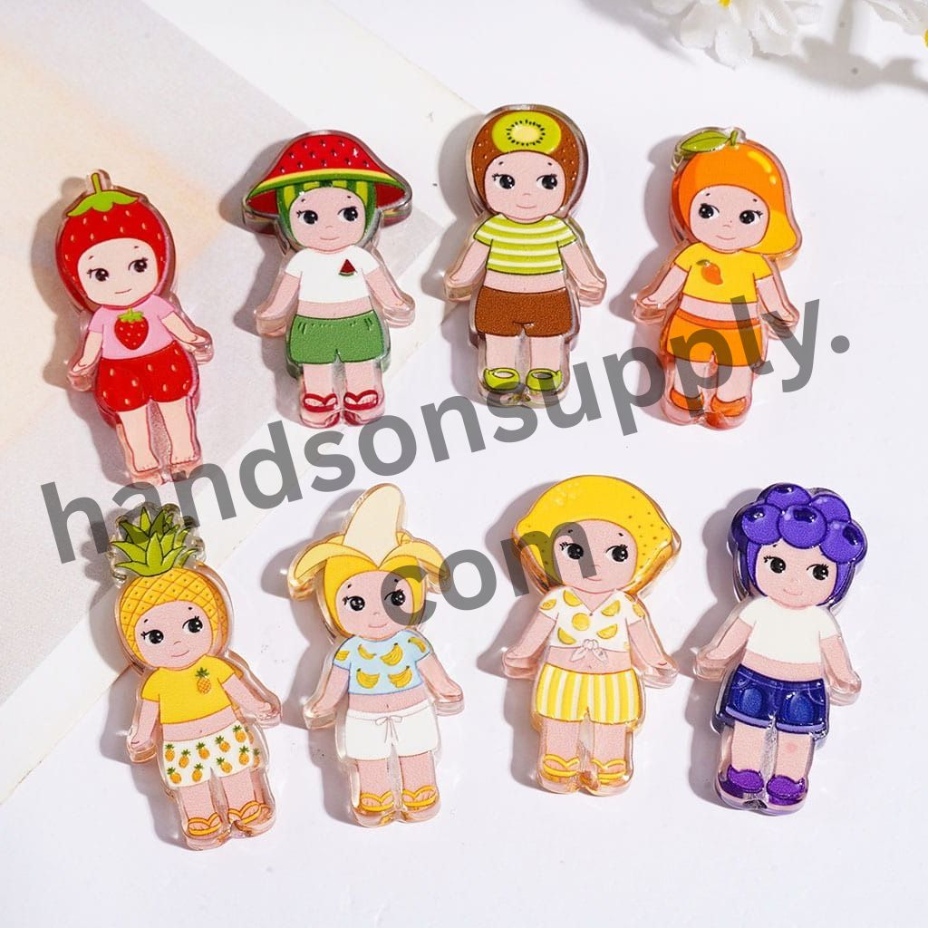 Cute Cartoon Boy Character Acrylic Beads with Various Fruit Hats & Clothes, Assorted Styles, Random Mix
