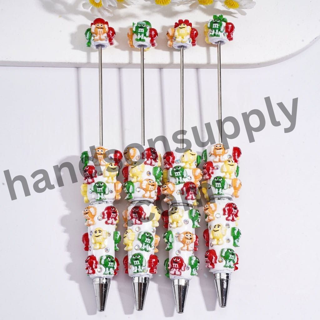Christmas Candy Character Beadable Clay Pen with Rhinestone & White Barrel