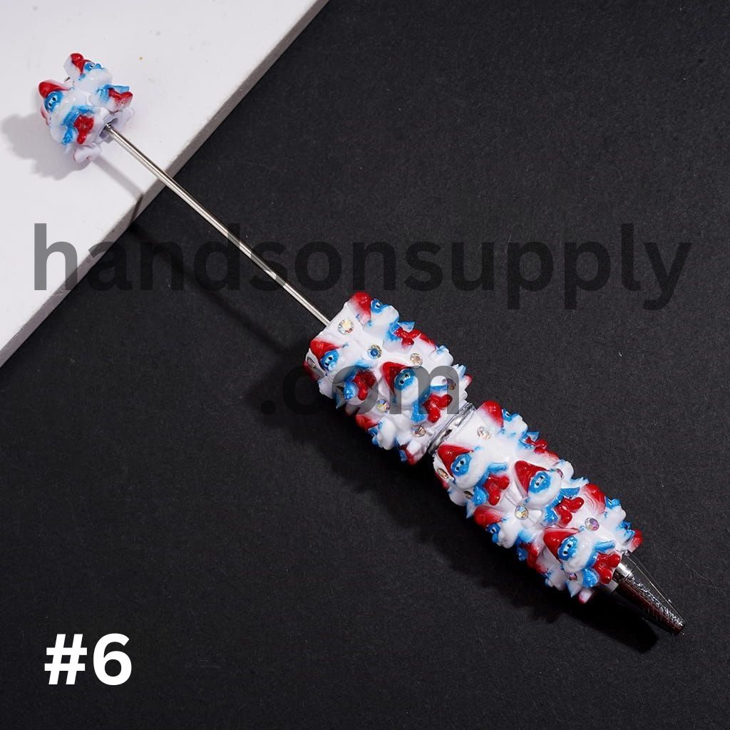 Adorable Blue Elf Cartoon Character Character Series with Sparkling AB Rhinestones on White Base Beadable Clay Pens