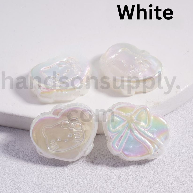 UV Coating Luminous Cute Heart with Cute Cat Character Multi-Color Bowknot Prints Acrylic Beads 18*23MM (Single Color is available for 200pcs(Whole Bag) Only)