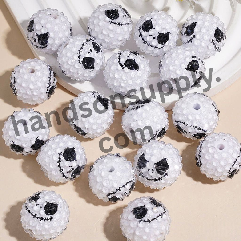 Horror Expression and Clear Rhinestone Halloween Series, Round Acrylic Beads, 20MM
