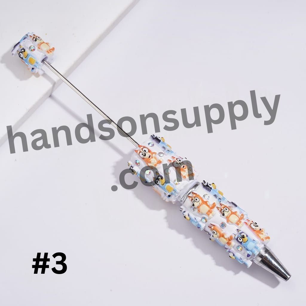 Adorable Blue Dog Character Series with Sparkling AB Rhinestones Beadable Clay Pens