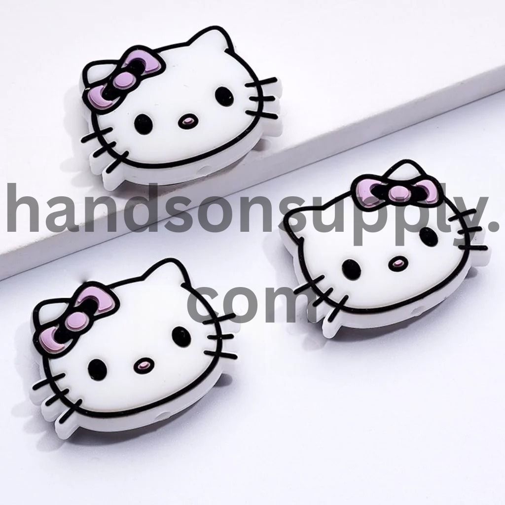 Cute Adorable Cat character Head with Bows Silicone Focal Beads