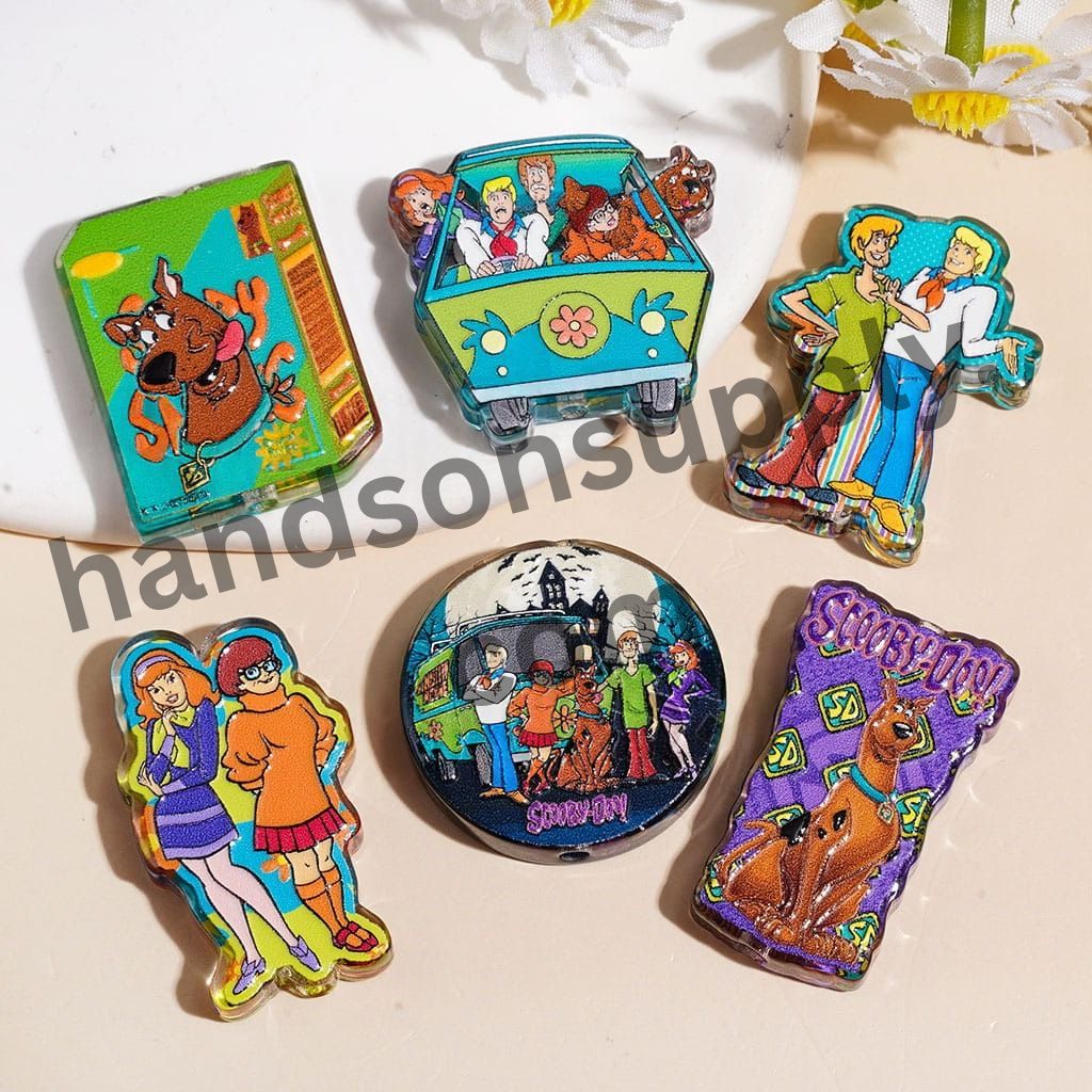 Silly Detective Dog Character Mysterious Mystery Agency Theme Acrylic Beads, Variant Designs, Random Mix